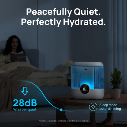 Dreo 6L Top Fill Humidifiers for Bedroom, 60H Runtime 28 dB Quiet Supersized Cool Mist Air Humidifiers for Large Room, Baby Nursery, Plant, Indoor, Night Light, Easy to Clean, Precise Humidity Control