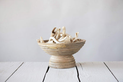 Creative Co-Op Ridged Mango Wood Footed Bowl, Brown