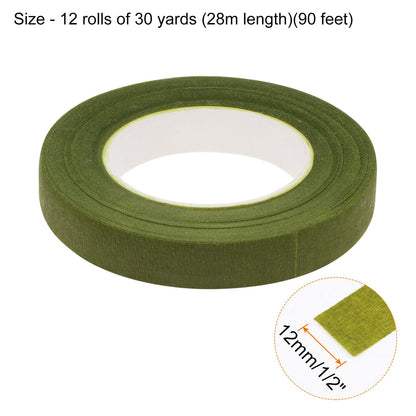 HARFINGTON 12 Rolls Floral Tapes 1/2 Inch 30 Yards Flower Adhesive Waterproof Tape for Floral Arranging Wedding Bouquet Wrap Craft Florist Tape, Grass Green