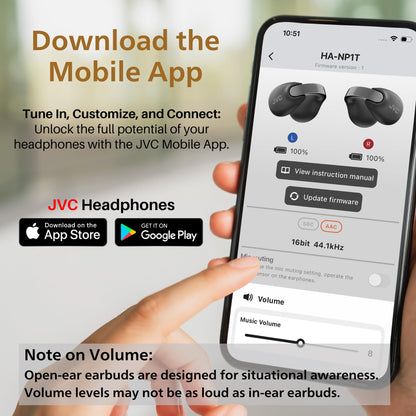 JVC Nearphones Open Ear True Wireless Headphones - Open Ear Earbuds - Bluetooth 5.3-24H Playback - IPX4 Water Resistant - Built-in Mic - Awareness & Comfort - Ear Clip Earbuds - HANP1TA