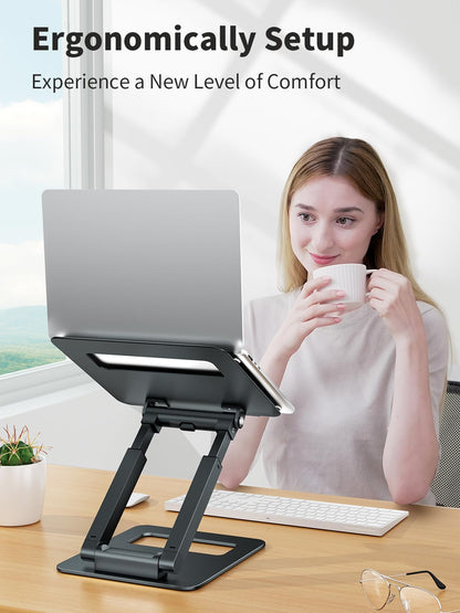 tounee Laptop Stand for Desk Adjustable Height, Telescopic Computer Stand with Pull Out Design Ergonomic Laptop Riser Fits All Laptops 10-17"-Gray