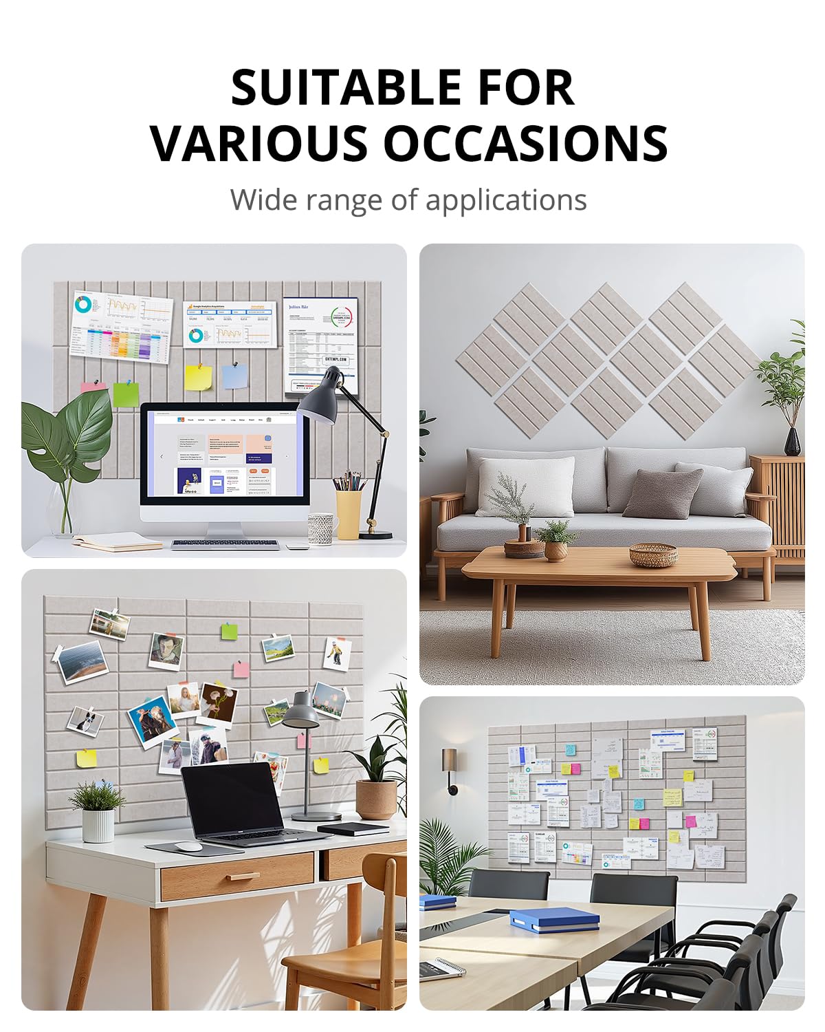 Woovio Cork Board 48"x36" Large Felt Bulletin Board with Self Adhesive, Cork Boards for Walls for Office-12 Pack Pin Board Use in Home Classroom Office Wall Decor Light Camel