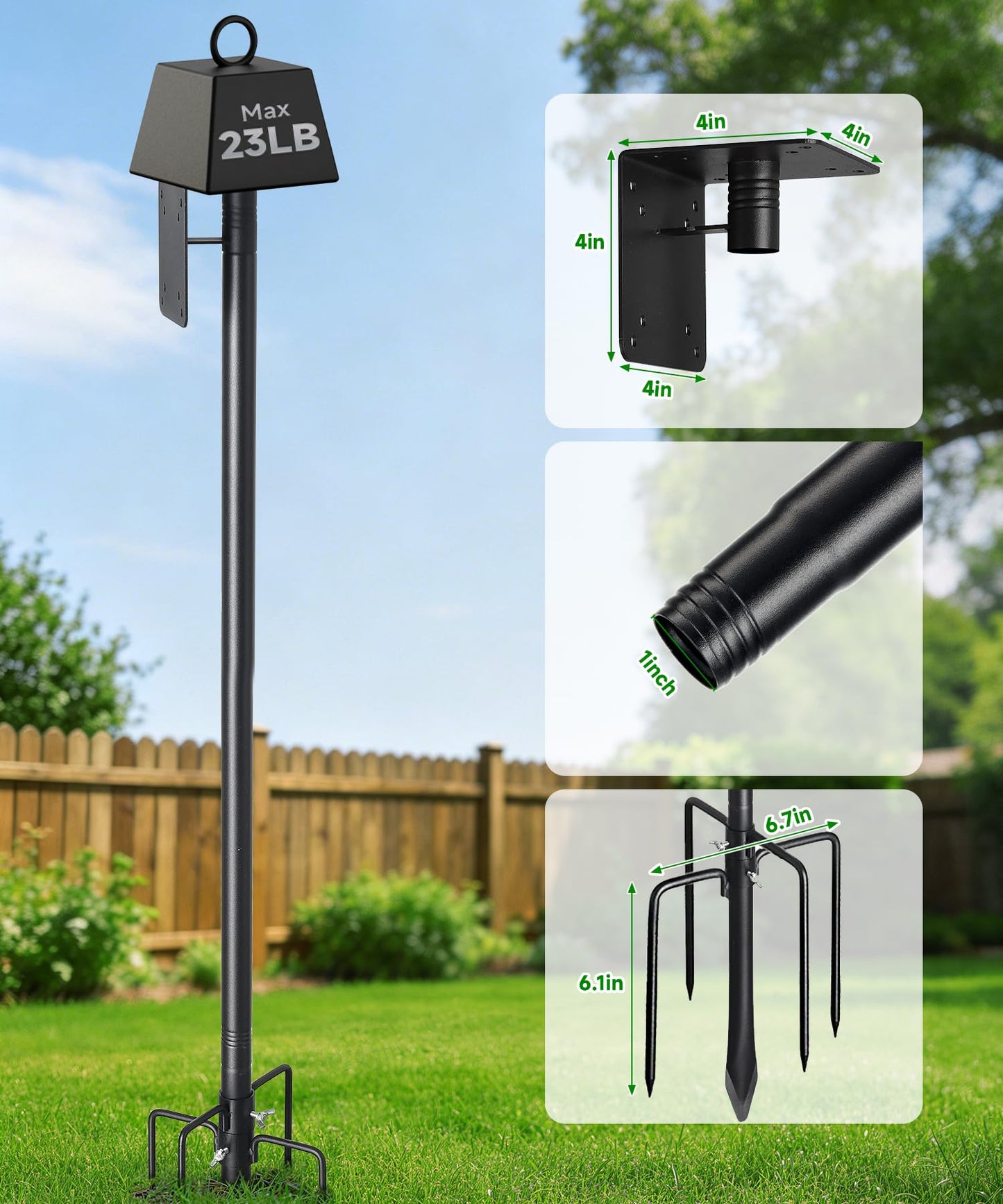 2 Pack Bird House Pole, Heavy-Duty Outdoor Bird Feeder Pole with Stable 5-Prong Base, 75” Adjustable Height, 1 Inch Dia Universal Mounting Stand for Yard Garden Bird Watching and Feeding