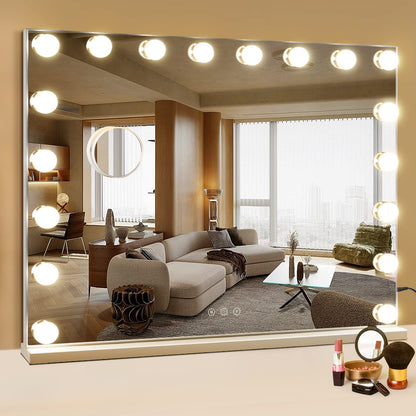 M MIVONDA Hollywood Vanity Mirror with Dimmable 15LED Bulbs Lights 3 Lighting Modes 2in1 Large Lighted Makeup Mirror for Desk and Wall with Plug-in and USB Charger Port