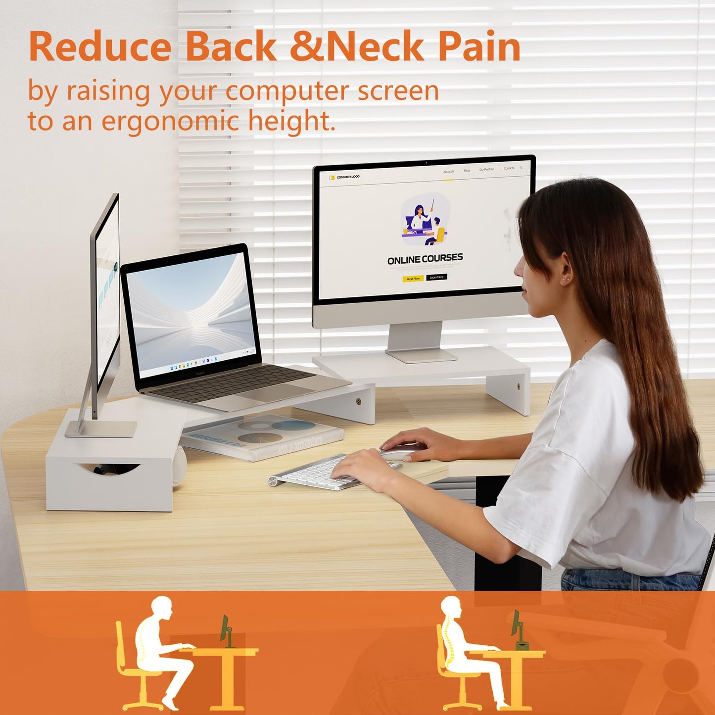 ErgoFocus Triple Monitor Stand Riser, Extra Long Monitor Lift for 3 Monitors, Dual Monitor Stand with Length and Angle Adjustable