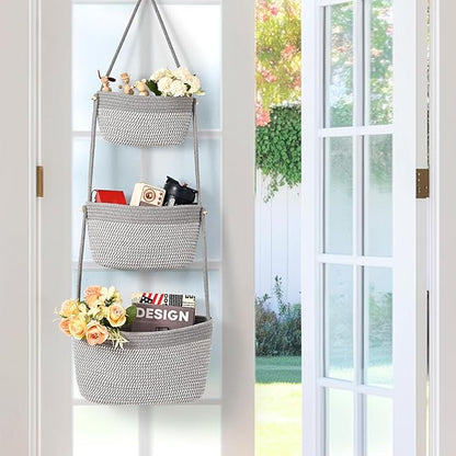 Hanging Storage Baskets, Over the Door Basket, Cotton Wall Baskets Storage