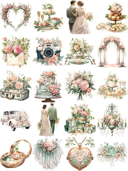 TIAMECH Wedding Lover Paper Stickers - 72 Pcs Bride Couple Rings Party Cake Design, Waterproof Sticker for Journaling & Scrapbooking, Junk Journal Supplies, Ephemera & DIY Crafts