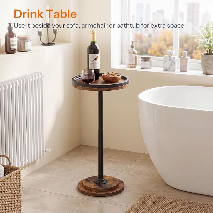 HOOBRO Small Round Side Table, Drink Table, Coffee Martini Table with Pedestal Accent for Small Spaces in Living Room, Bedroom, Sofa Couch, Rustic Brown BF168BZ01