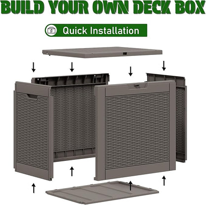Outdoor Storage Box, Resin Deck Boxes Indoor and outdoor, Waterproof Storage Box Lockable Lid (Grey,31 Gallon)