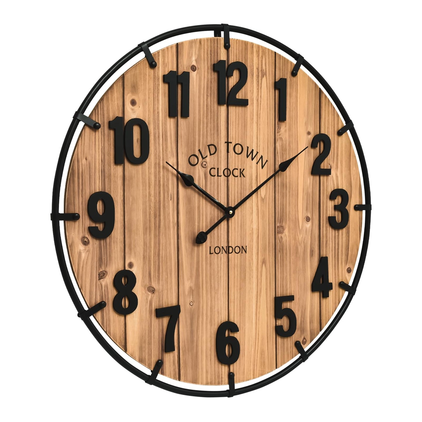 MICWIC 20 Inch Farmhouse Wall Clock Large Old Town Vintage Rustic Wooden Clock with Metal Rim and Large Numerals, Silent Battery-Operated for Office, Kitchen, Bedroom, and Living Room