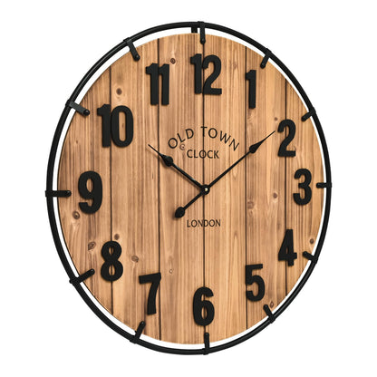 MICWIC 20 Inch Farmhouse Wall Clock Large Old Town Vintage Rustic Wooden Clock with Metal Rim and Large Numerals, Silent Battery-Operated for Office, Kitchen, Bedroom, and Living Room