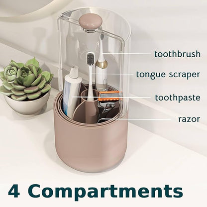 Toothbrush Holder with Cover 360 Rotating 4 Compartments Bathroom Toothpaste