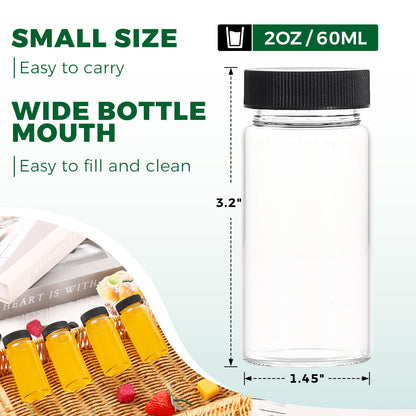 Jarsoph 16 Pcs, 2oz Clear Glass Bottle with Lids, 60ml Small Glass Jar, Leakproof Mini Travel Bottles, Decorative Bottles Set for Juice, Wellness, Spices