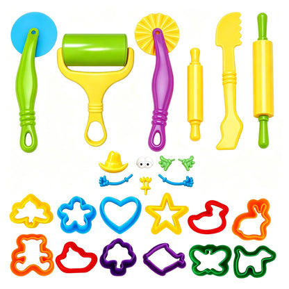 Dough Tools Set for Kids Ages 2-4, 25pc Creative Play Accessories with Molds and Cutters, Non-Toxic Modeling Clay Toys for Toddlers Sensory Activities