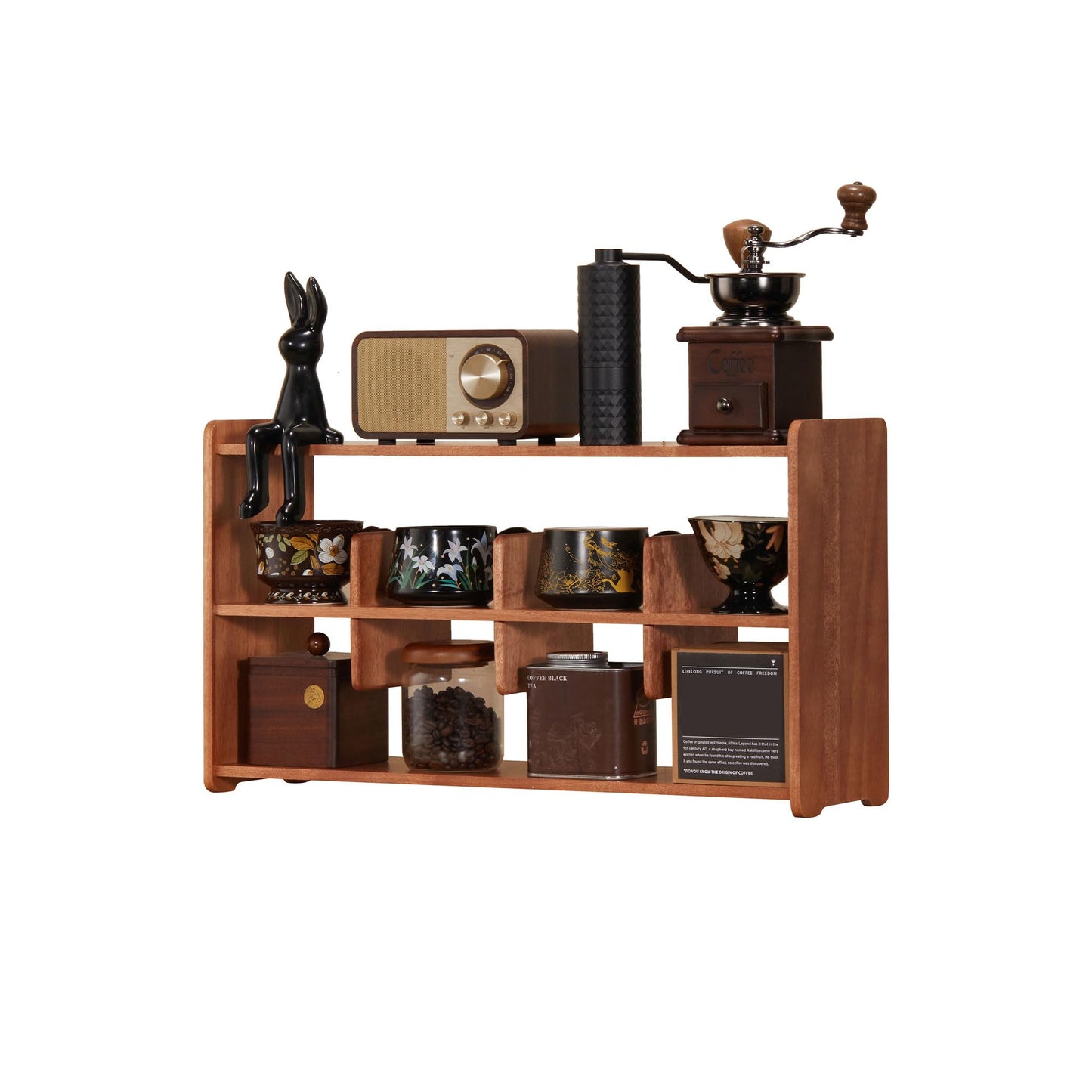 KAOTGOT Coffee Cup Holder for Countertop Walnut Wood Coffee Mugs Holder for Kitchen Mug Display Rack (3-Tier wood A)