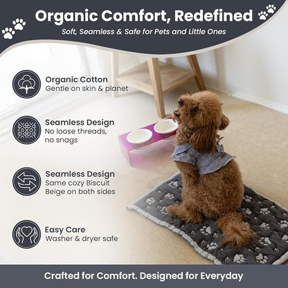 PetMat 28x40 in, Charcoal – Organic Cotton Crate Pad for Small Dogs & Cats, Seamless Reversible Design, Washable & Dryer Safe