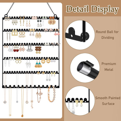 milylove 6 Tier Earring Holder Wall Mounted Hanging Earring Organizer, Earring Display Storage with 123 Holes and 129 Grooves Jewelry Organizer Tree for Stud/Hoop/Dangle Earrings Necklace（Black）