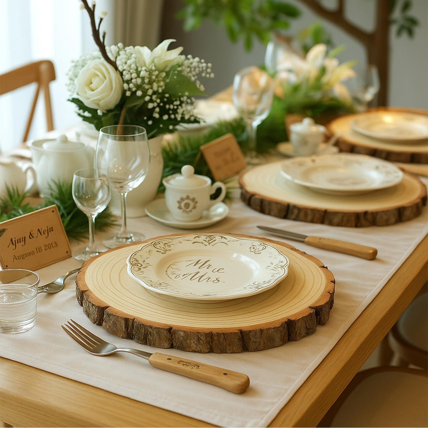 Large Wood Slices for Centerpieces, Natural Rustic Wooden Rounds, 8-9 Inch, Set of 10, for Wedding Tables, Events, Home Decor