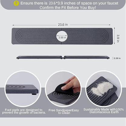 Stone Faucet Mat for Kitchen Sink，Super Absorbent Diatomite Fast Drying Stone