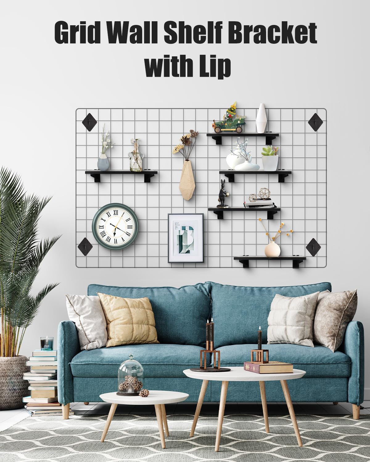 Alffun 6 Pack Gridwall Shelf with Metal Brackets, 16"x 8" Wooden Gridwall Shelves Heavy Duty Gridwall Shelving Organizer Accessories for Garage, Visualizer, Workbench and Bitchenette (16x8x0.6)