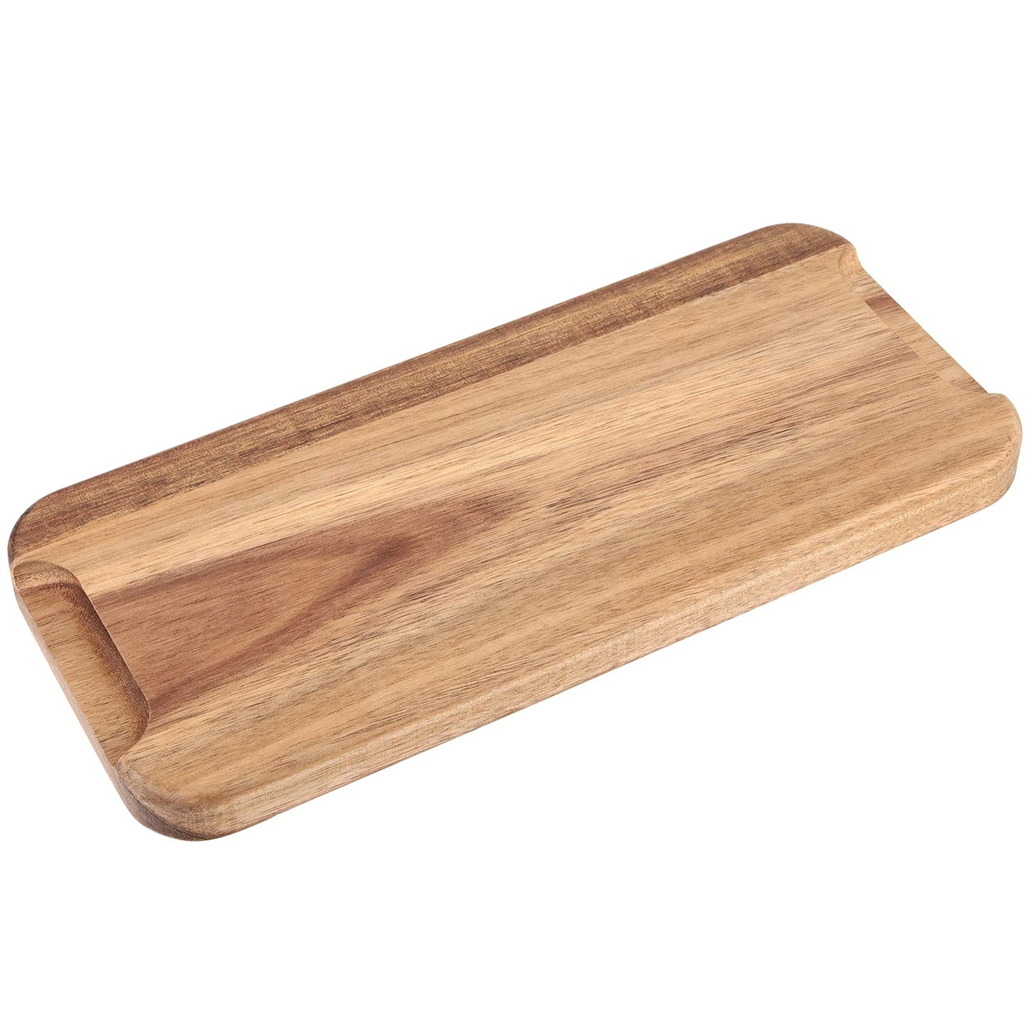 FUNSUEI 11.8 x 5.1 Inches Set of 6 Wooden Serving Platters, Acacia Wooden Serving Trays with Grooved Design, Rectangular Wood Platters for Fruit, Cookie, Bread, Vegetable, Salad