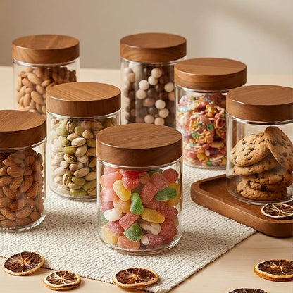 Bumobum 16 oz Overnight Oats Containers with Lids, Glass Mason Jars with Acacia Wood Airtight Lid, Wide Mouth Glass Canisters for Food Storage Chia Pudding Snacks Yogurt Spice Meal Prep, 2-Pack