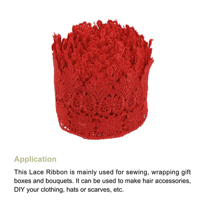 MECCANIXITY 3 Inch Wide 5 Yard Lace Ribbon Floral Pattern Red Embroidered Lace Trim Ribbon for Sewing Making, and DIY Crafts, Gift Wrapping, Wedding Decor