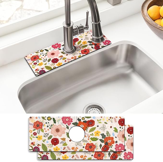 Sink Faucet Absorbing Mat, 2 Pack Drying Mat Around Faucet Sink Splash Guard