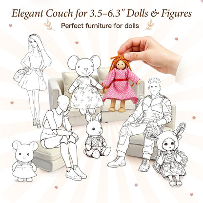 iLAND Dollhouse Furniture Sectional Dollhouse Couch Set White Velvet Sofa, Miniature Chair Doll House Furniture, Modern 1/12 Scale Miniature Living Room Decor and Accessories fit 4-6”Action Figures
