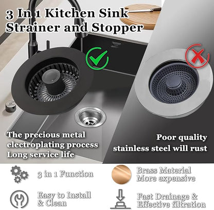 3 in 1 Kitchen Sink Stopper, Pop Up Kitchen Sink Drain Strainer,
