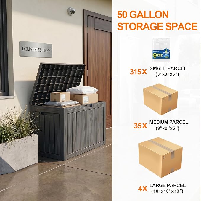 50 Gallon Package Delivery Boxes for Outside, Package Delivery Box with Lockable Secure, Waterproof for Garden, Backyard, Patio & Lawn, Black