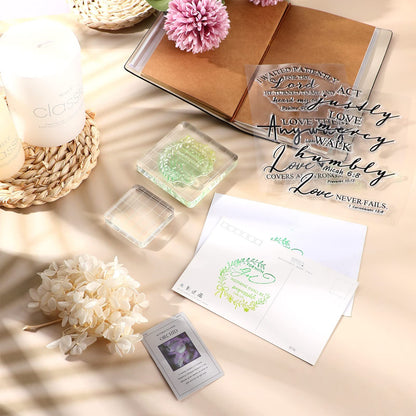 Geyee 8 Pcs Christian Mothers Day Bible Verse Clear Rubber Stamps for Crafting, 6 Sheets Christian Bible Verse Clear Rubber Stamp 2 Pcs Acrylic Blocks for DIY Journal Card Making Scrapbooking Decor