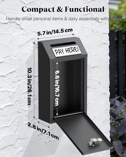 Uniclife Money Box for Cash, Wall Mount Mailboxes for Outside, Locking Mail Box Magnetic Label Holder, Key Drop Box, Cash Box with Lock, Metal Donation Box, Suggestion Box for Home, Office & Shop