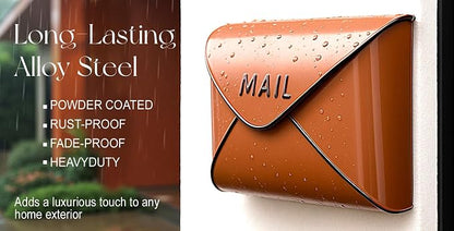 NACH Wall Mount Mailboxes, 11.5 x 9 x 4.5 inch Terracotta Wall Mailboxes for Outside, Waterproof Mailboxes for Outside - Envelope Mailbox
