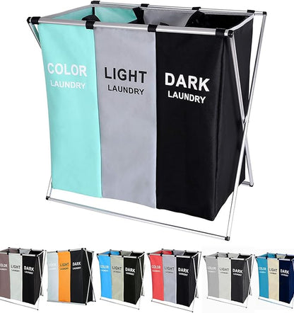 135L Laundry Cloth Hamper Sorter Basket Bin Foldable 3 Sections