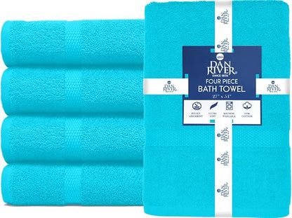 DAN RIVER Bath Towels Set of 4, 27 x 54 Inches, 100% Cotton, Larger & Lighter