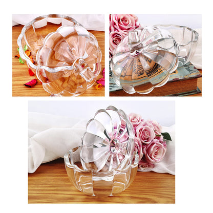 LIDSCURA Glass Pumpkin Jar with Cover, Halloween Pumpkin Candy Bowl with Lid, Transparent Pumpkin Cookie Bucket, Decorative Sugar Storage Container for Home Decor Party Wedding Decorating