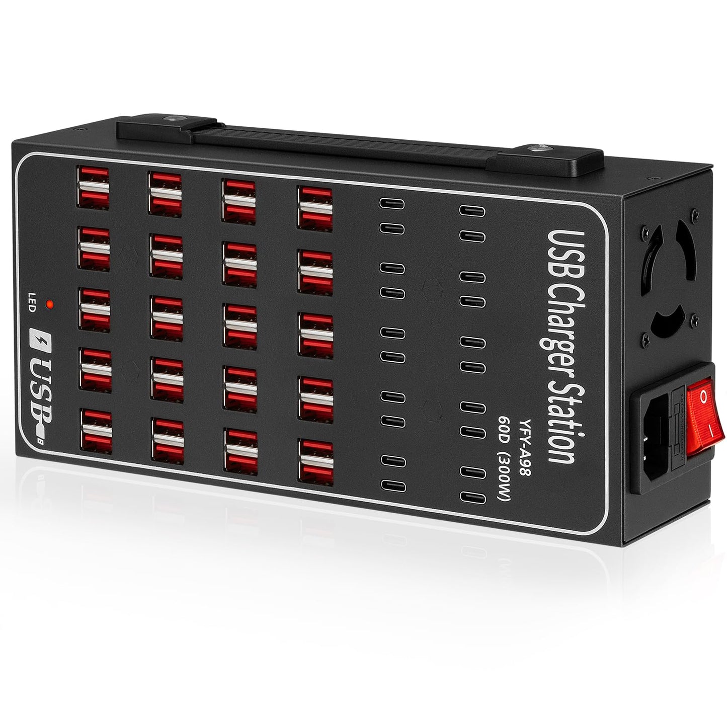 300W USB~c Charging Station, 60 Port (40 USB A & 20 USB~C Port) USB~C Charger Block, Fast Charging Station for Multiple Devices, Desktop USB Charger Compatible for iPhone, iPad, Tablets