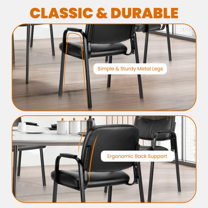 OLIXIS Office Waiting Room Chairs Set of 4, Leather Desk Reception Guest Stationary Side Chair with Padded Arms for Home Conference Lobby Medical Clinic