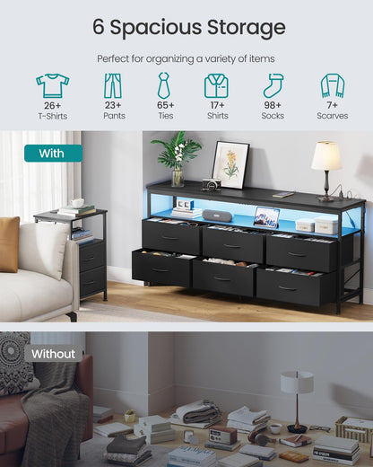 SONGMICS BELLAH Collection - Dresser for Bedroom, Chest of Drawers, TV Stand for TVs Up to 65 Inches, Living Room, Closet, 6 Drawers and 1 Shelf, Modern, Ink Black ULGS834BH02S