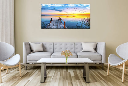 XXMWallArt FC2275 Jetty In The Sunset Lake Wall Art Canvas Prints Painting Nature Pictures Framed Landscape Paintings Canvas Wall Art for Living Room Bedroom Kitchen Home and Office Wall Decor