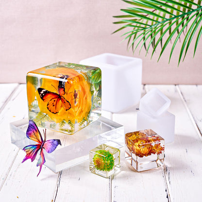 Large 4 Inch Resin Mold 12 PCS Glossy Deep Cube Sphere Silicone Molds with Tools Epoxy Resin Casting Mould for Preserving Flowers, Insect Specimens, DIY Art Craft Gift, Furniture Decor, Soap, Candle