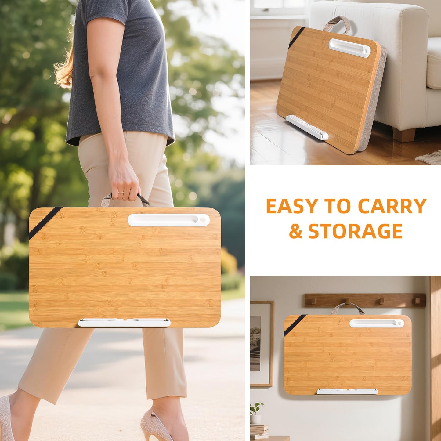 wishacc Portable Lap Desk Tray, Natural Wood, Large 21.1 x 12.9 Inch, for Home Office