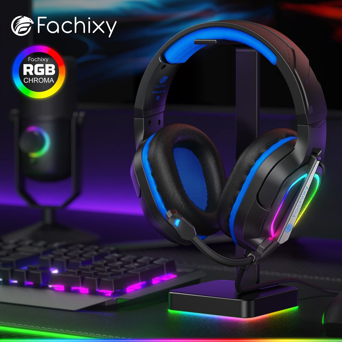 Fachixy FC200 Gaming Headset for PS4, PS5, PC, Xbox, Switch, Headset with RGB Light, Noise Cancelling Headphones with 3.5mm Jack
