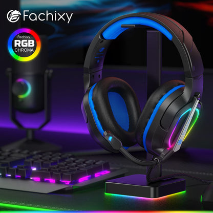 Fachixy FC200 Gaming Headset for PS4, PS5, PC, Xbox, Switch, Headset with RGB Light, Noise Cancelling Headphones with 3.5mm Jack