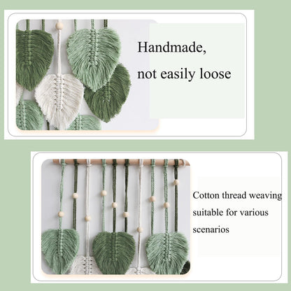 MSFENG Wall Hanging Decor Leaves Tapestry Boho Wall Decor Woven Feather Handmade Yarn Tassels Woven Wall Art Decorations for Nursery, Bedroom, Living Room, Apartment Home Backdrop (LightGreen)