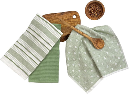 Sage Green White Kitchen Hand Dish Towels: Oversized 28" x 16", 100% Cotton