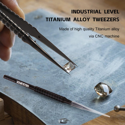 WEDOFIX Ultra Fine Precision Titanium Tweezers with Sharp Tips Non-magnetic Anti-corrosive Black Tweezer for Micro Soldering Work Electronics Jewelry Making