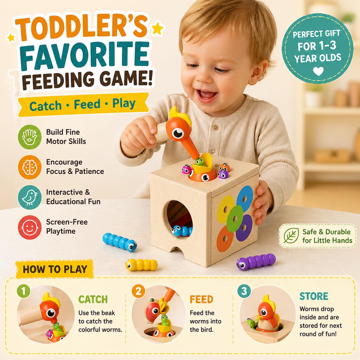 Paisure 5-in-1 Wooden Activity Cube, Magnetic Bird Feeding Toy