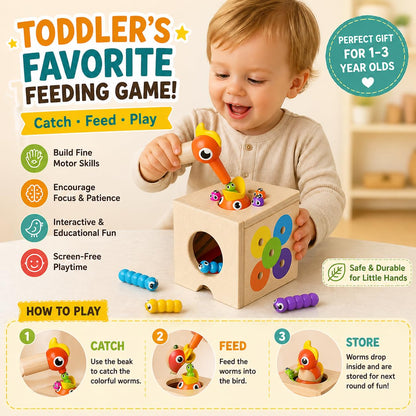Paisure 5-in-1 Wooden Activity Cube, Magnetic Bird Feeding Toy